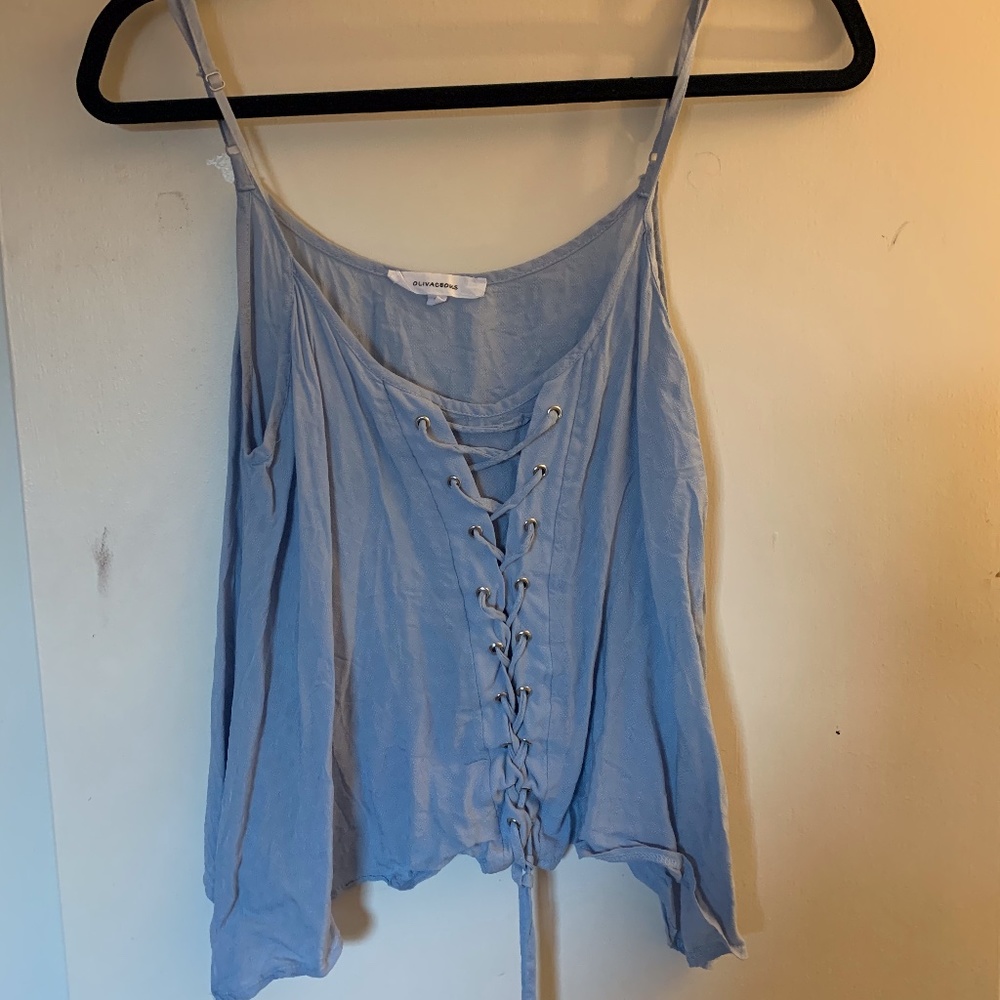 Light blue tank with pretty cross up in the middle